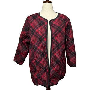 Catherines Jacket Womens 2XWP Petite Red Black Open Front Reversible Quilted